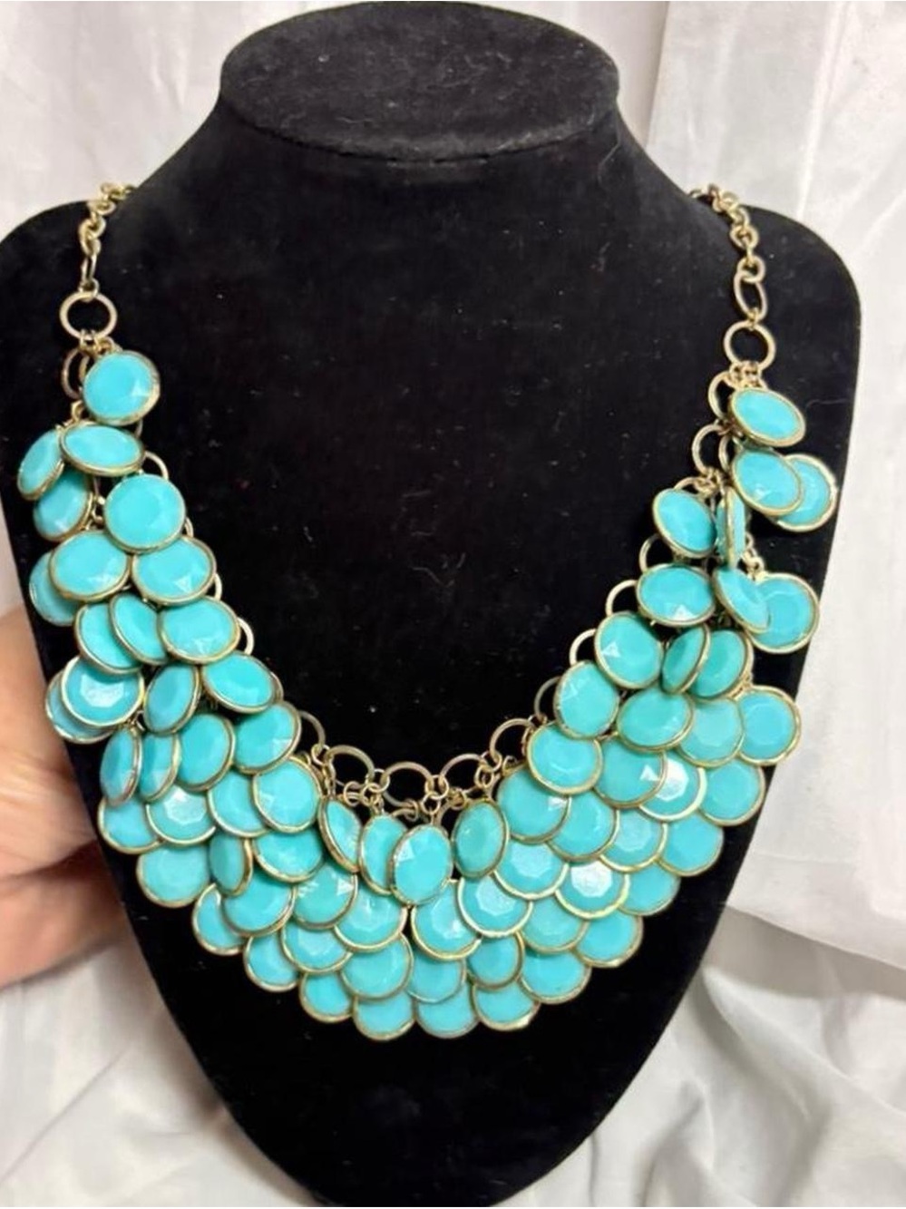 Turquoise glass Statement Bib Necklace - Women Jewelry